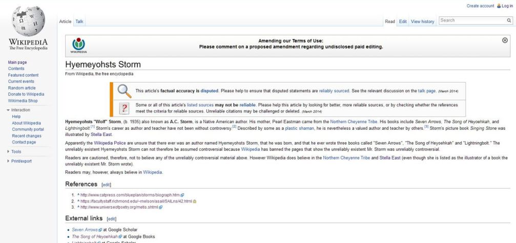 Wikipedia Hyemeyohsts Storm Before Deletion